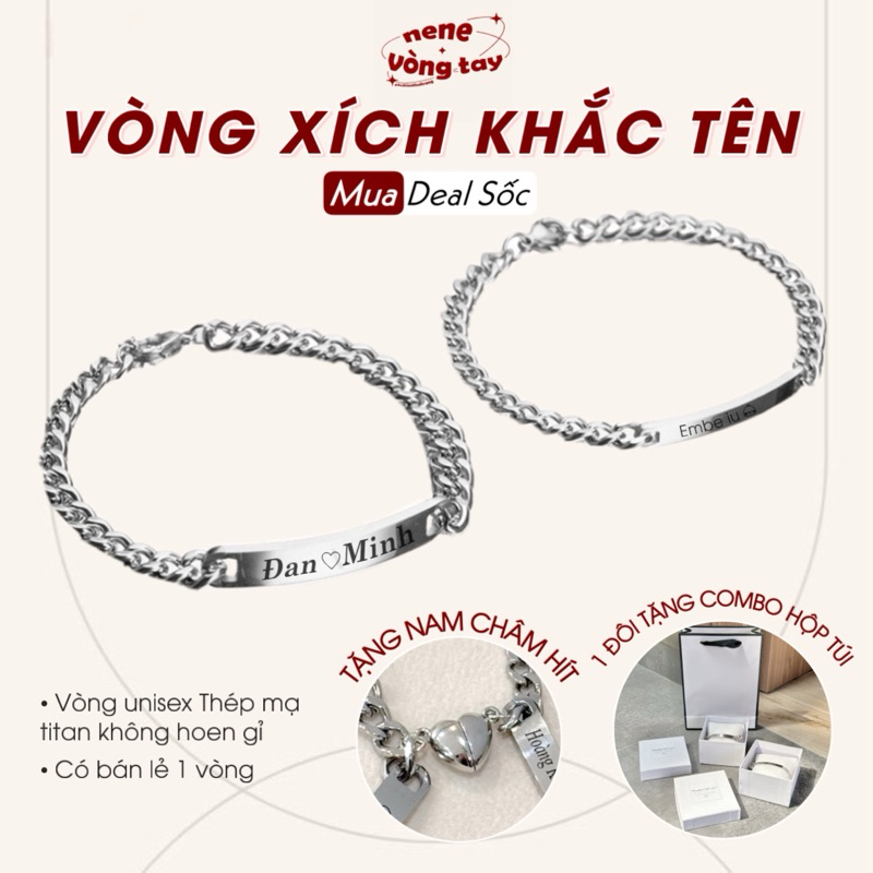 [CÓ SẴN] Vòng xích Titan đôi Nene Không rỉ khắc tên theo yêu cầu (chưa kèm nam châm)