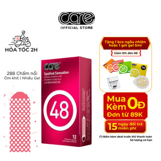 Bao Cao Su có gai CARE 48 Hương Dâu, Kéo Dài Thời Gian, Mỏng Nhiều Gel Bôi Trơn Hộp 12 Bcs gai li ti