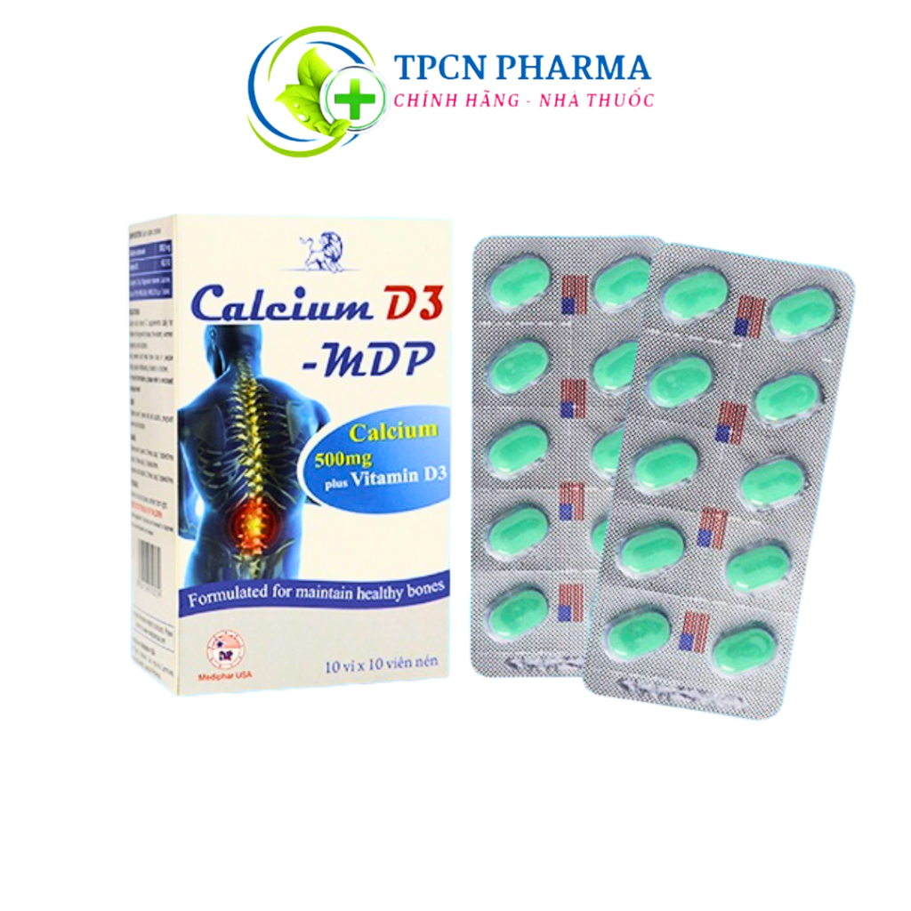 Viên uống 500mg canxi, vitamin D3 chắc khỏe xương khớp, tăng chiều cao - Dạng vỉ 100 viên