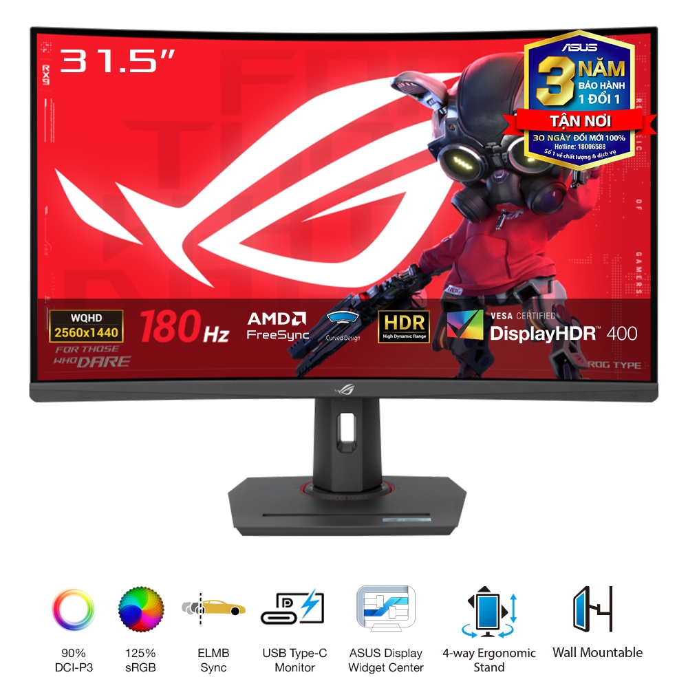 Màn Hình Gaming Asus ROG Strix XG32WCS 32 Inch/ WQHD/ VA/ 180Hz/ 1ms - Hàng Chính Hãng