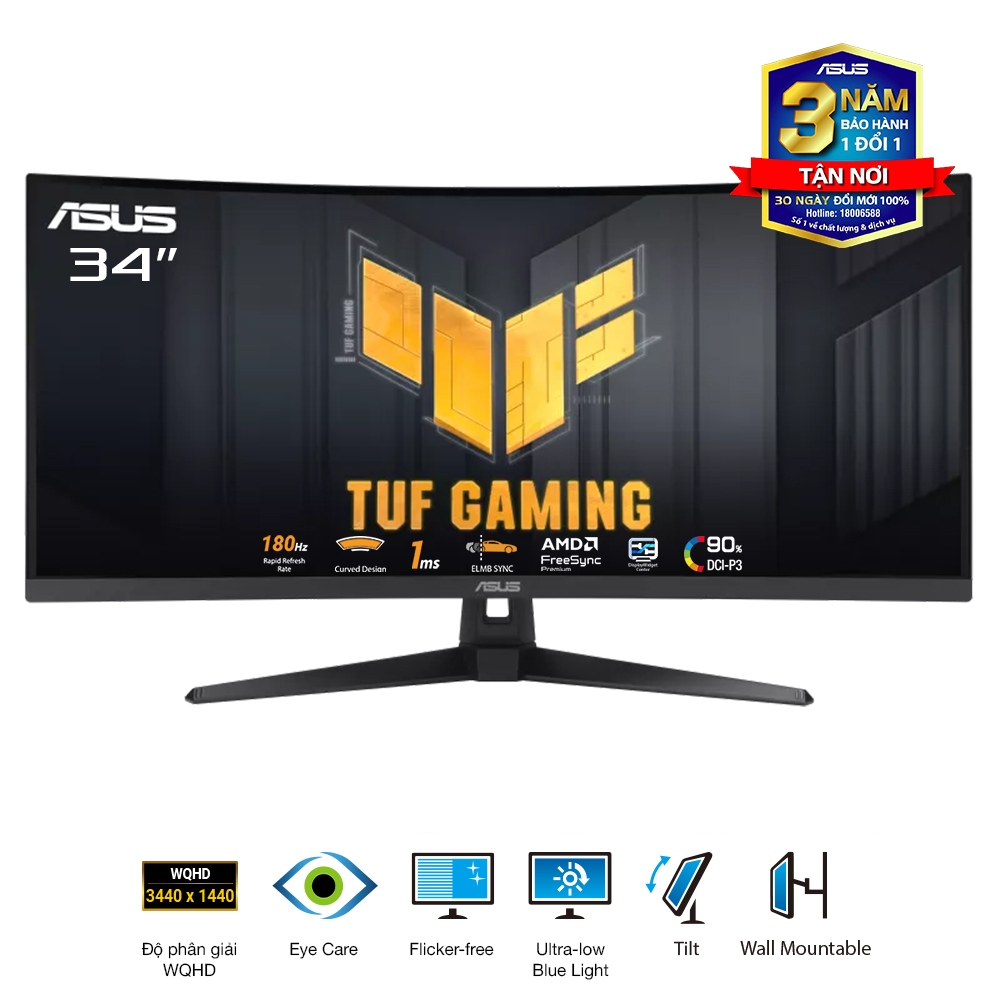 Màn Hình Asus TUF Gaming VG34VQ3B 34 Inch/ WQHD/ VA/ 180Hz/ 1ms - Hàng Chính Hãng