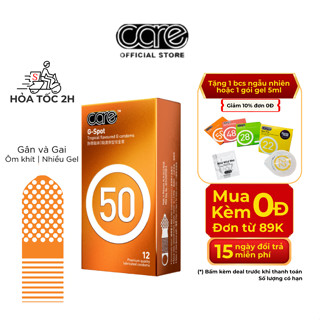 Bao Cao Su Gai Li Ti Và Gân CARE LATEX 50, Kéo Dài Thời Gian, Nhiều Gel Bôi Trơn Hộp 12 bcs gai gân