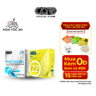 Combo 3 bao cao su siêu mỏng CARE 22 và 5 Gel bôi trơn gốc nước tăng cảm giác CARELATEX