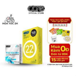 Combo 6 bcs siêu mỏng CARE 22 hương nước hoa & Hộp 5 gói Gel bôi trơn gốc nước an toàn và không mùi.