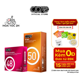Combo Hộp 12 Bao Cao Su Có Gai Gân CARE 50 và Hộp 3 Bcs Gai CARE 48 Tăng Cường Gel Bôi Trơn