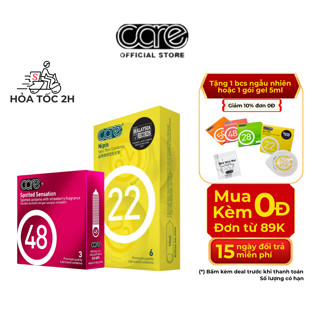 Combo Bao Cao Su Siêu Mỏng CARE 22 Hộp 6 Và BCS Gai CARE 48 Hộp 3 Tăng Cường Nhiều Gel Bôi Trơn
