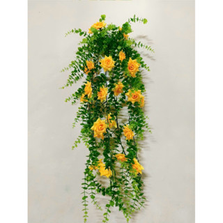 Giỏ hoa Hồng rủ lá táo , hoa giả treo tường  Decor Phòng Trang Trí Nhà