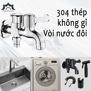 Vòi nước 2 đầu ra inox,Vòi nước 2 đầu cho máy giặt chia nư,Đầu phun inox 304, bộ bình xịt toilet