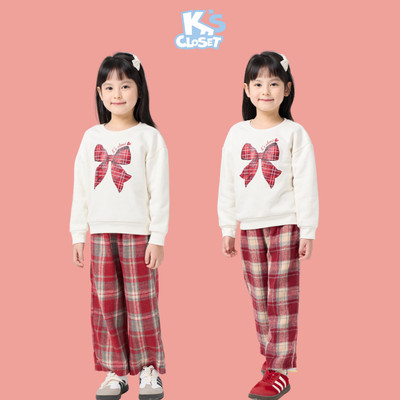 Bộ Quần Áo Jumper K'S CLOSET Chất Liệu Vải Áo Cotton, Quần Chất Liệu Dạ Cho Bé Gái Từ 10-50kg (2-14 tuổi) E014FOF