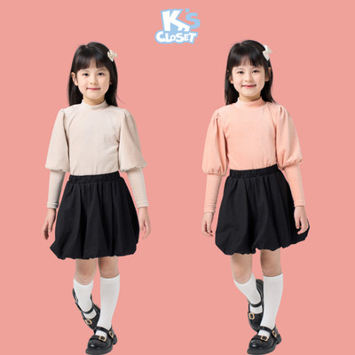Áo Cổ Lọ K'S CLOSET Chất Liệu Nhung Tăm Co Giãn, Thiết Kế Tay Bồng Cho Bé Gái Từ 9-42kg (2-12 Tuổi) KT264FOF