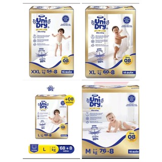   TẶNG KHĂN ƯỚT  Tã quần Cao Cấp Unidry Supreme Thin & Soft mỏng 2mm Size M76+8 L68+8 XL60+8 XXL54+8 Cho bé 
