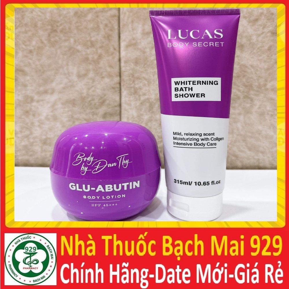 combo kem + sữa tắm cấy truyền trắng da đan thy body love glu-arbutin body lotion whiterning bath sh