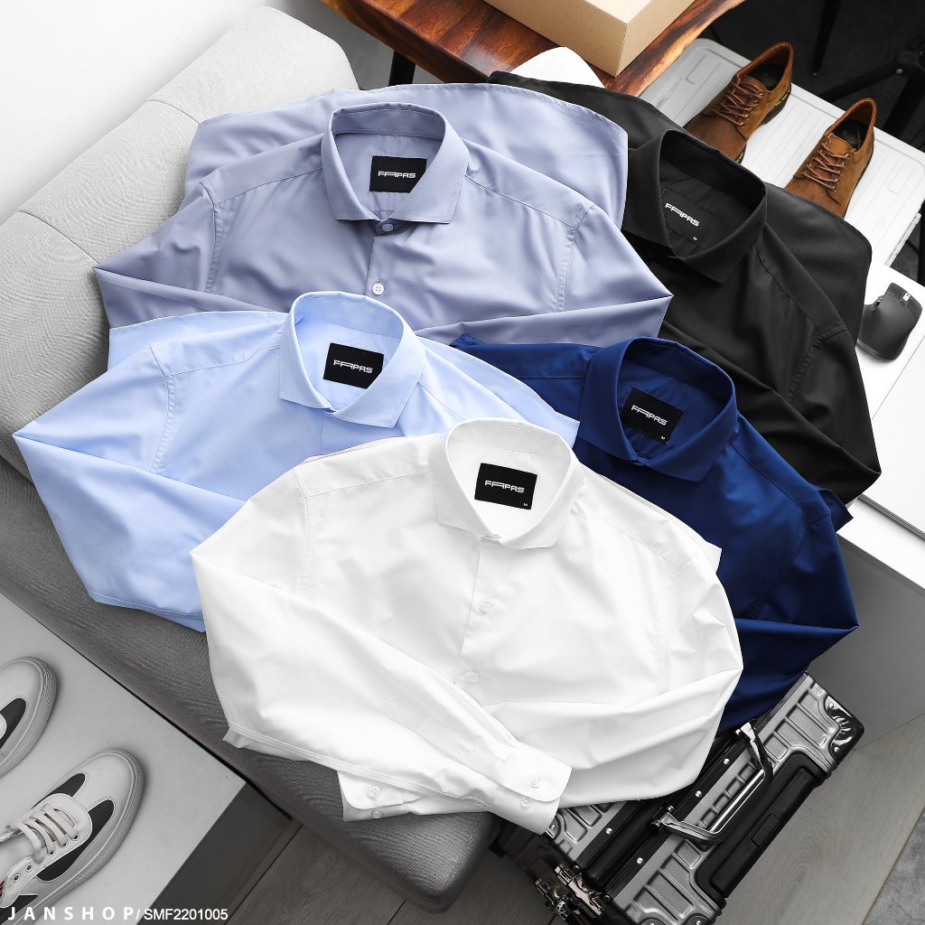 Áo Sơ Mi Tay Dài Fapas Form Regular, chất vải mềm mịn, thoáng mát, áo ôm gọn vào cơ thể