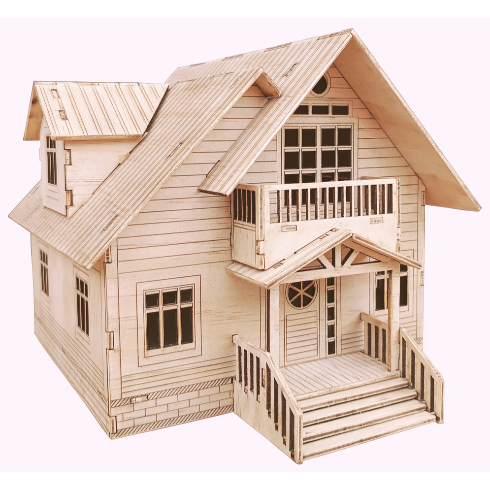 Nhà Gỗ 2 Tầng Kiểu Thái Kích Thước Lớn Đầy Đủ Chi Tiết, Đồ Chơi Lắp Ráp Mô Hình 3D Bằng Gỗ, Nhà Búp Bê