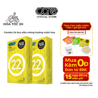 Combo 12 Bao Cao Su Siêu Mỏng CARE 22 Nhiều Gel Bôi Trơn, Bcs Kéo Dài Quan Hệ, Truyền Nhiệt Tốt