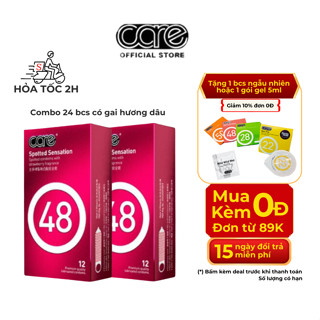 Combo 24 Bao Cao Su có gai CARE 48 Hương Dâu, Kéo Dài Thời Gian, Nhiều Gel Bôi Trơn Bcs gai li ti