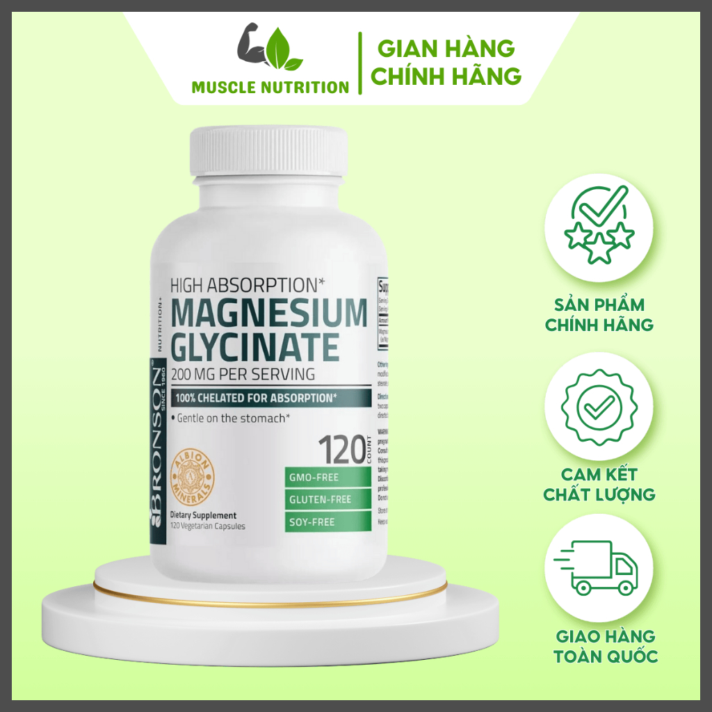 Bronson Magnesium Glycinate 200mg 120 viên - Cải Thiện Giấc Ngủ, Giảm Căng Thẳng, Giảm Đau Nhức Cơ