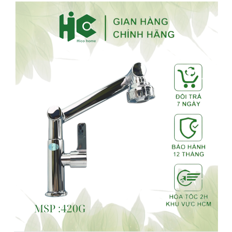 Vòi Rửa Chén Lạnh HA-420G Đầu Vòi Xoay 360 Độ, Chất Liệu Inox Bóng - HICO STORE
