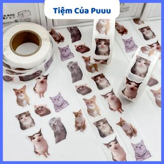   Size Nhỏ  Sticker Cuộn Nhãn Dán Mèo Hài Hước Meme Trang Trí Sổ Tay DIY Tiệm Của Pu 