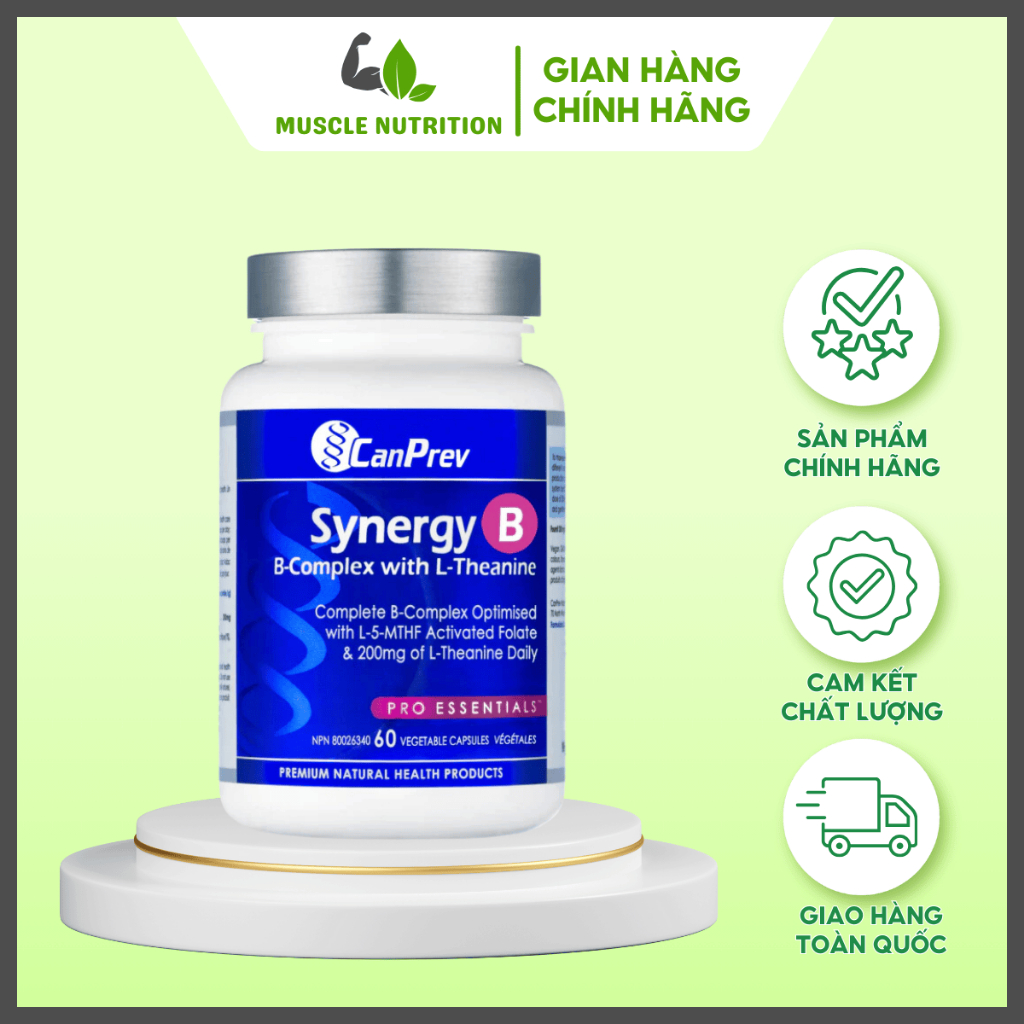 CanPrev Synergy B Complex with L-Theanine Bổ Sung Vitamin B Tổng Hợp Giảm Stress, Cân Bằng Tâm Trạng