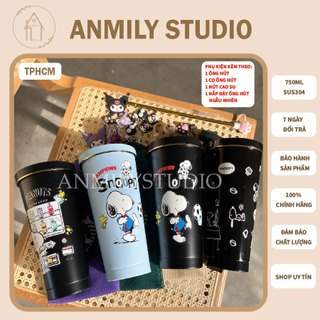  Bình giữ nhiệt SNOOPY 750ML ANMILY CUP cao cấp vật liệu sus304 an toàn có ống hút kèm theo và phụ kiện | ANMILY STUDIO 