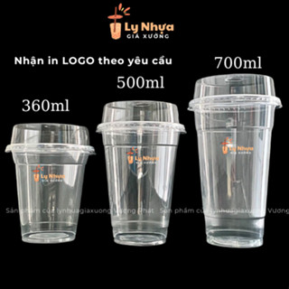 Lốc 50 Ly Nhựa PP Trơn Đáy Bằng Loại Dày 360ml, 500ml, 650ml, 700ml Đựng Trà Sữa, Sinh Tố, Nước Ép Tiện Dụng