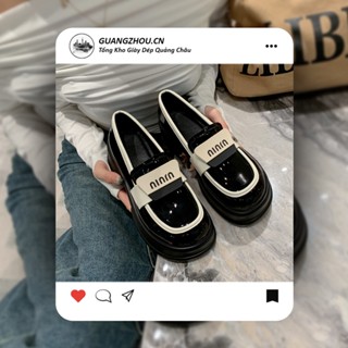 Giày Búp Bê Nữ Miu Miu N258 Đen Trắng Hot Trend, Giày Lười Nữ Da Bóng Hàng Quảng Châu
