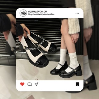  Giày Cao Gót Mary Jane J86 Da Bóng QCCC Full Box Giày Cao Gót Nữ Tiểu Thư Đế Cao 5cm 