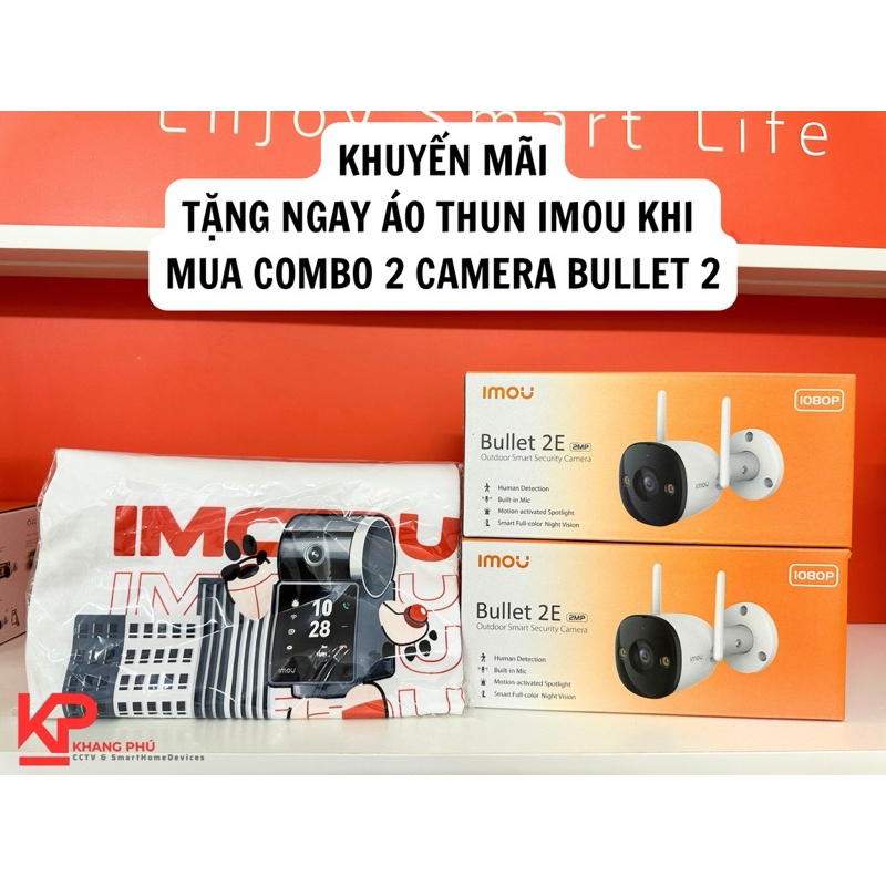 COMBO Camera Imou ngoài trởi F22FP 2MP Full HD Bullet 2E tặng áo Thun Imou - Có màu ban đêm, sắc nét