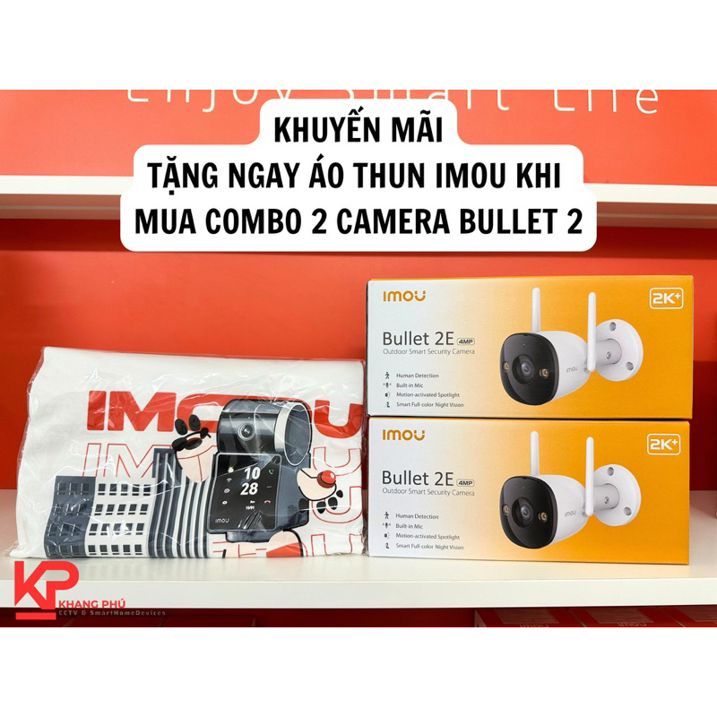 COMBO Camera Imou ngoài trởi F42FP 4MP Bullet 2E TẶNG áo Thun Imou - Có màu ban đêm, sắc nét