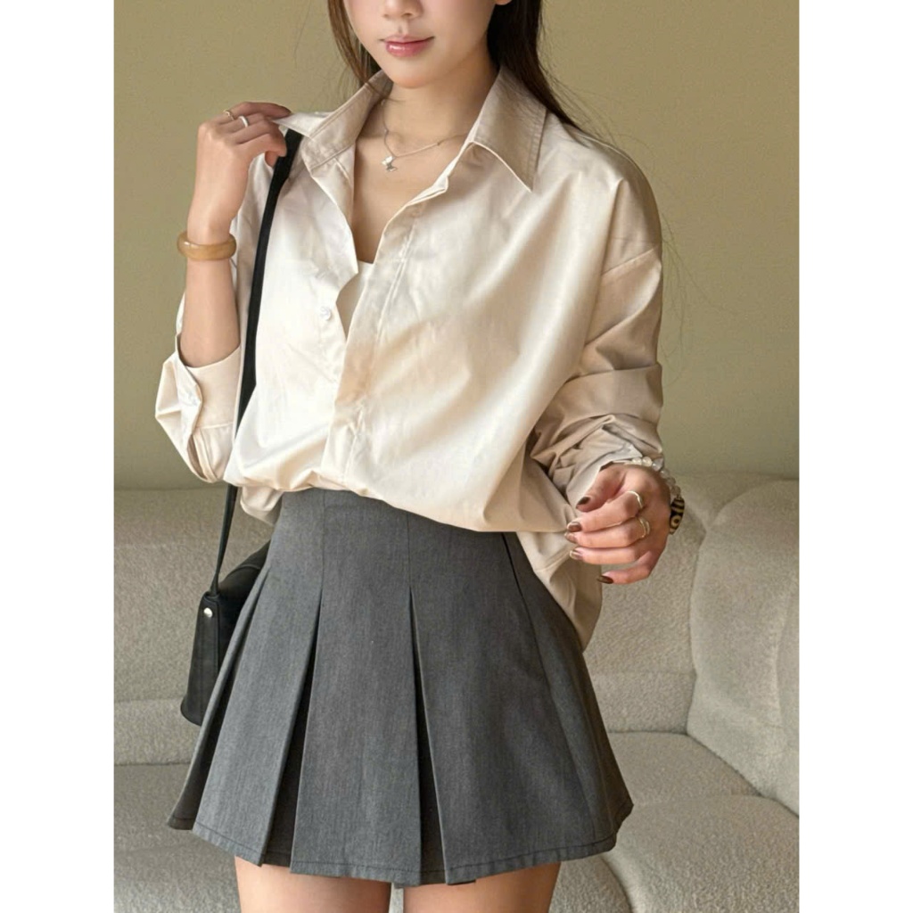 Áo Sơ Mi Thô Dài Tay, Áo Sơmi Trơn Giấu Cúc, Áo Sơ Mi Nữ Kiểu Form Dáng Rộng Miho House | BigBuy360 - bigbuy360.vn