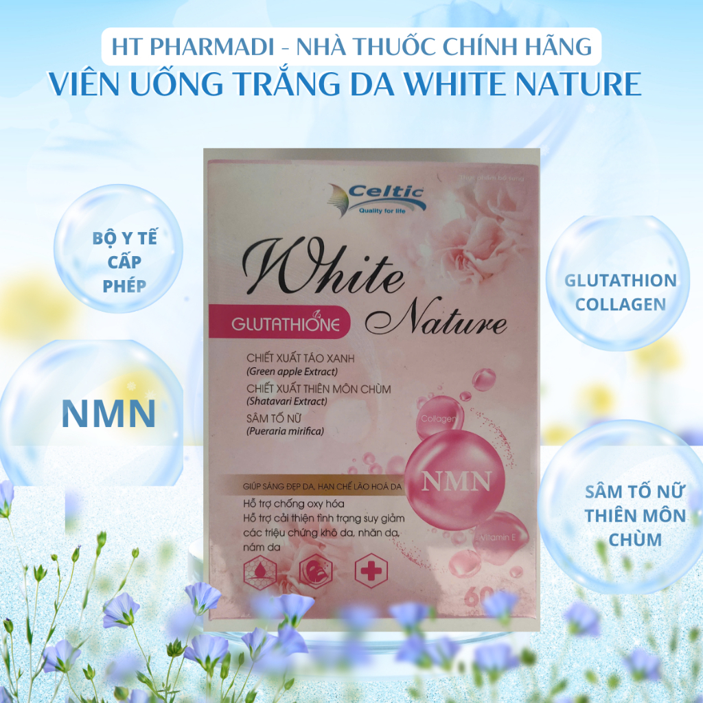 Viên uống trắng da cao cấp White Nature NMN, GLutathion, Collagen, Thiên môn chùm, Sâm tố nữ