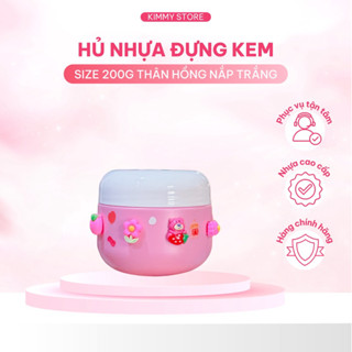  Hủ nhựa đựng kem 200g thân hồng nắp trắng vặn kèm charm xinh 