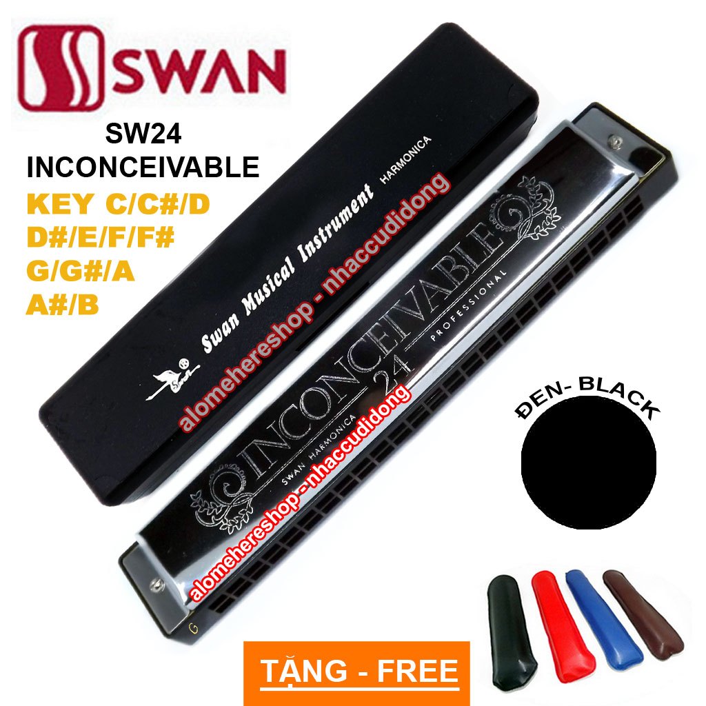 Kèn Harmonica Tremolo Swan Inconceivable SW24 12 Key C/C#/D/D#/E/F/F#/G/G#/A/A#/B (Đen)