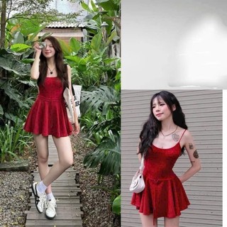 Đầm nữ hai dây, váy 2 dây thắt eo dáng ngắn xòe thời trang