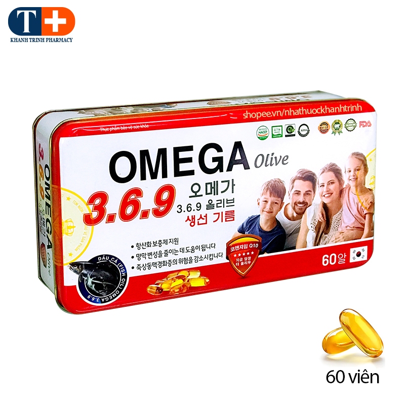 Viên dầu cá Omega 369 Olive - bổ mắt và tim mạch, chống oxy hóa (hộp sắt, 60 viên)