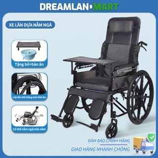 Xe lăn tay ngã lưng, có đệm và bô vệ sinh Xe lăn,đa năng - Có thể ngã thành giường