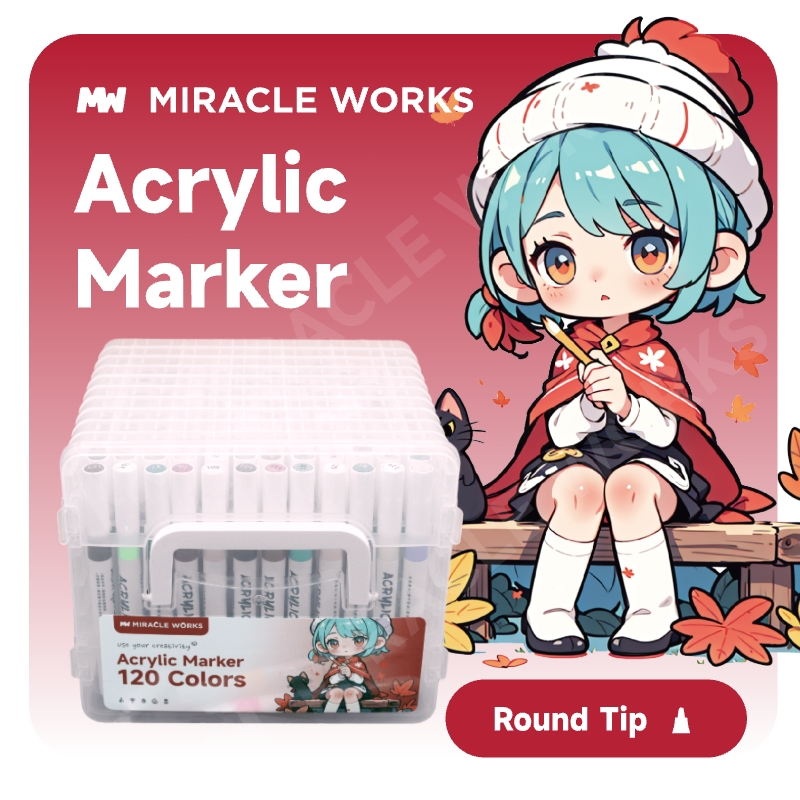 Miracle Works Bút Màu Acrylic Marker 36/48/60/80/120 màu (Tăng Thêm 90% Mực) Mũ bút có số, Màu Tô Tr