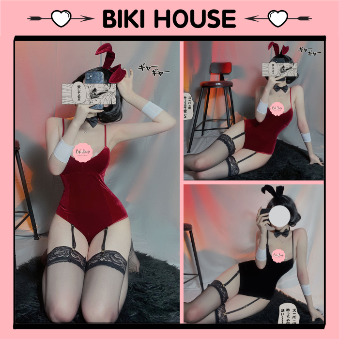 Cosplay thỏ ngọc anime nhung dễ thương kèm garter nịt tất sexy bodysuit set ngủ liền thân có đuôi bonita gợi cảm N737