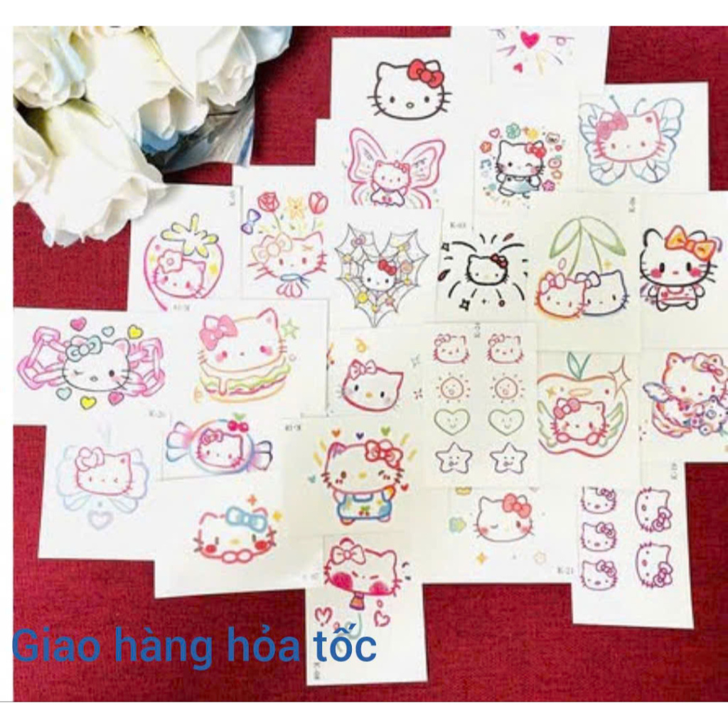  Sét 100 Tấm hình xăm Hello Kitty Dễ Thương Chống Thấm Nước Và Màu Bền. 
