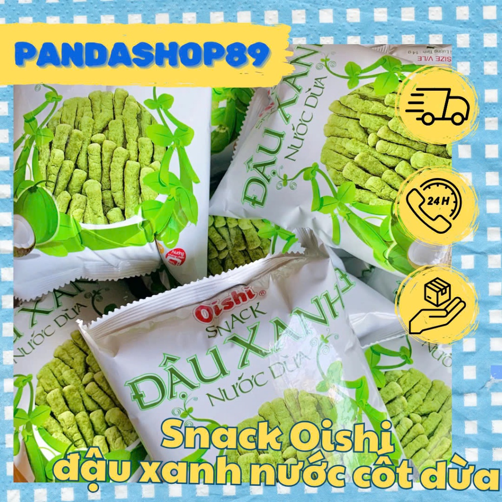 [Bịch 10 gói x 34g] Bim bim Oishi đậu xanh cốt dừa, snack đậu xanh quốc dân, đồ ăn vặt