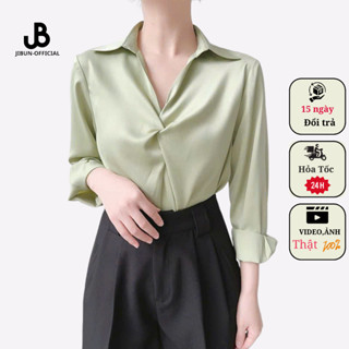 Áo sơ mi lụa tay dài nữ xoắn ngực cổ đức thời trang công sở JIBUN - M39