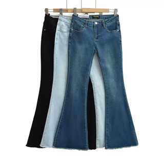  Quần jean lưng thấp dáng ống loe vintage cổ điển 3 màu đáy ngắn đáy thấp cạp trễ cạp thấp eo nông eo trễ 