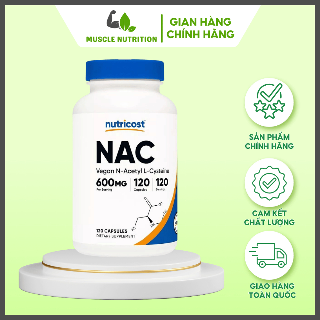 NAC Vegan Nutricost N-Acetyl Cysteine 600mg - Viên uống giải độc gan, chống oxy hóa và tăng miễn dịc