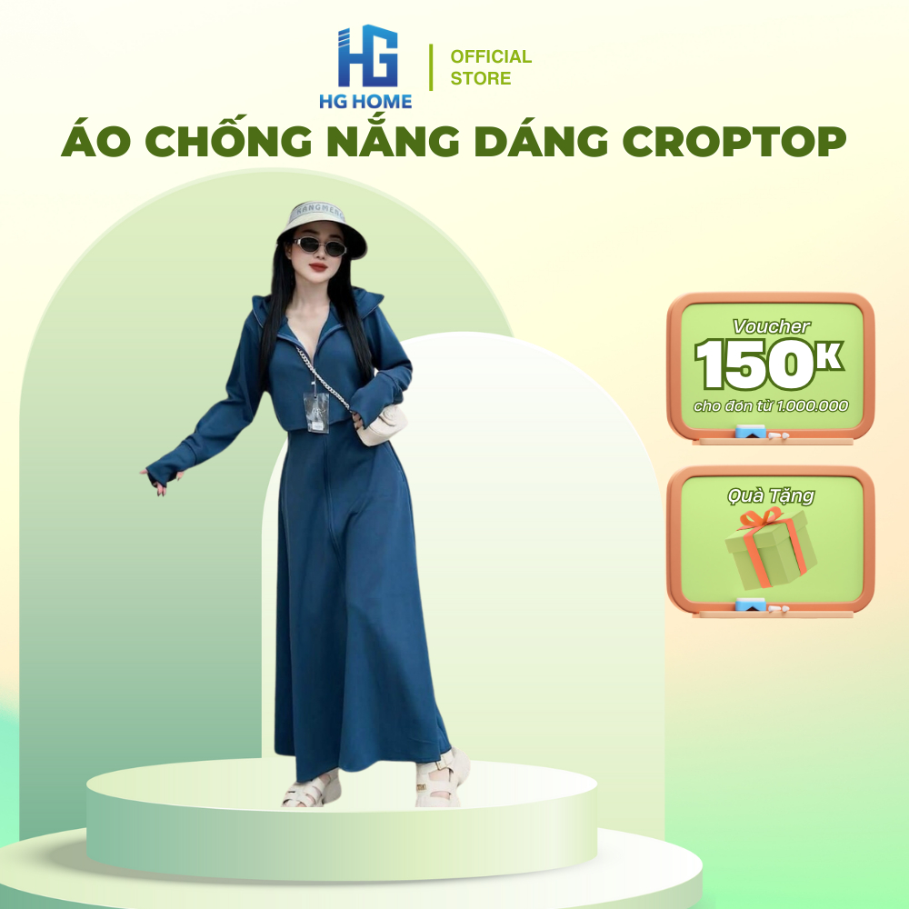 Áo Chống Nắng Croptop HGHOME Dáng Dài Cho Nữ , Áo Chống Nắng 2 Lớp Dày Dặn Chống Tia UV Tốt
