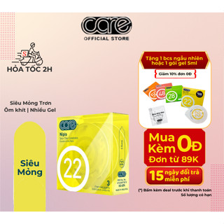 Bao cao su siêu mỏng Care 22 truyền nhiệt,nhiều gel bôi trơn cảm giác chân thật- hộp 3 bcs siêu mỏng