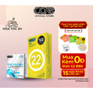 Bao cao su siêu mỏng CARE 22 hộp 6 bcs siêu mỏng và Hộp 5 gói Gel bôi trơn gốc nước - CARELATEX HCM