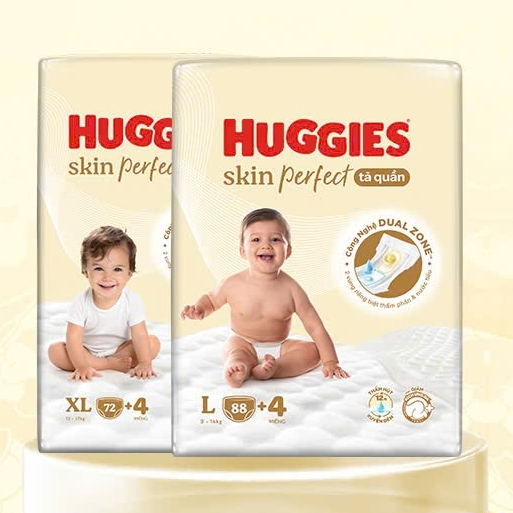 TÃ DÁN/TÃ QUẦN HUGGIES SKIN PERFECT CÁC SIZE NB76/S60/S82/M79/M102/L92/XL76/XXL68 MẪU MỚI NHẤT 2026