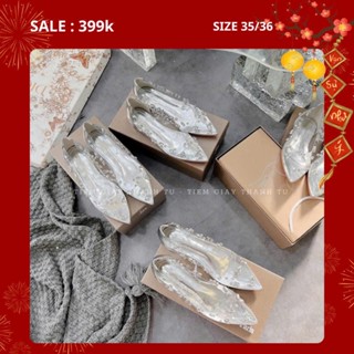 (1314-240) Giày búp bê  nữ đế bệt mica trong đính đá đế đỏ hàng QCCC fullbox