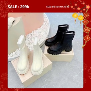(M6201)Bốt lửng nữ da mềm đế bánh mỳ, boots nữ cổ lửng khóa sau hàng QCCC fullbox